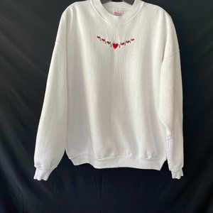 Like New Hanes White with embroidery hearts sweatshirt